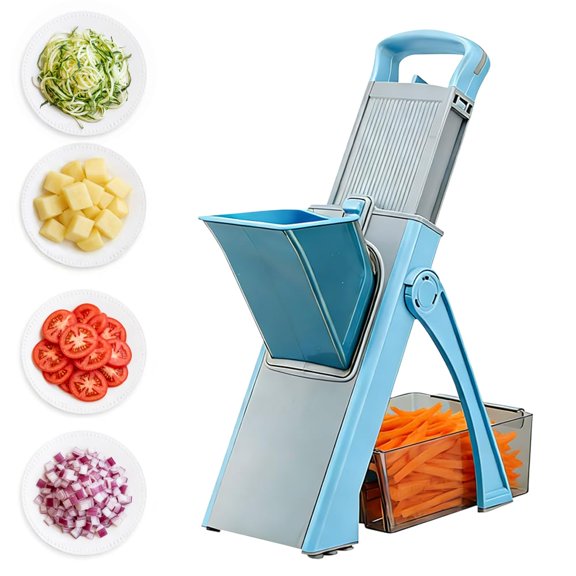 Professional Mandoline Slicer with Safe Guard, 6-in-1 Vegetable Chopper & Potato Slicer for Kitchen, Effortless Food Slicer for Salads, Fries, and Meal Prep (Blue)