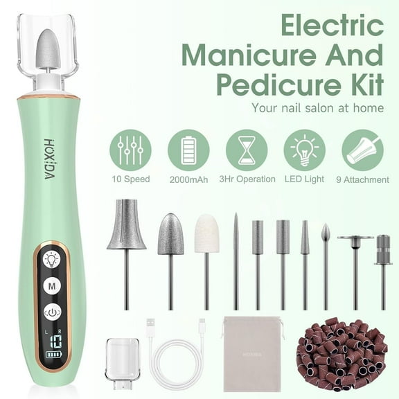 Banral Cordless Nail Drill Kit with LED Light, 10-Speed Manicure & Pedicure Set for Thick Toenails & Cuticle Care, Includes Case