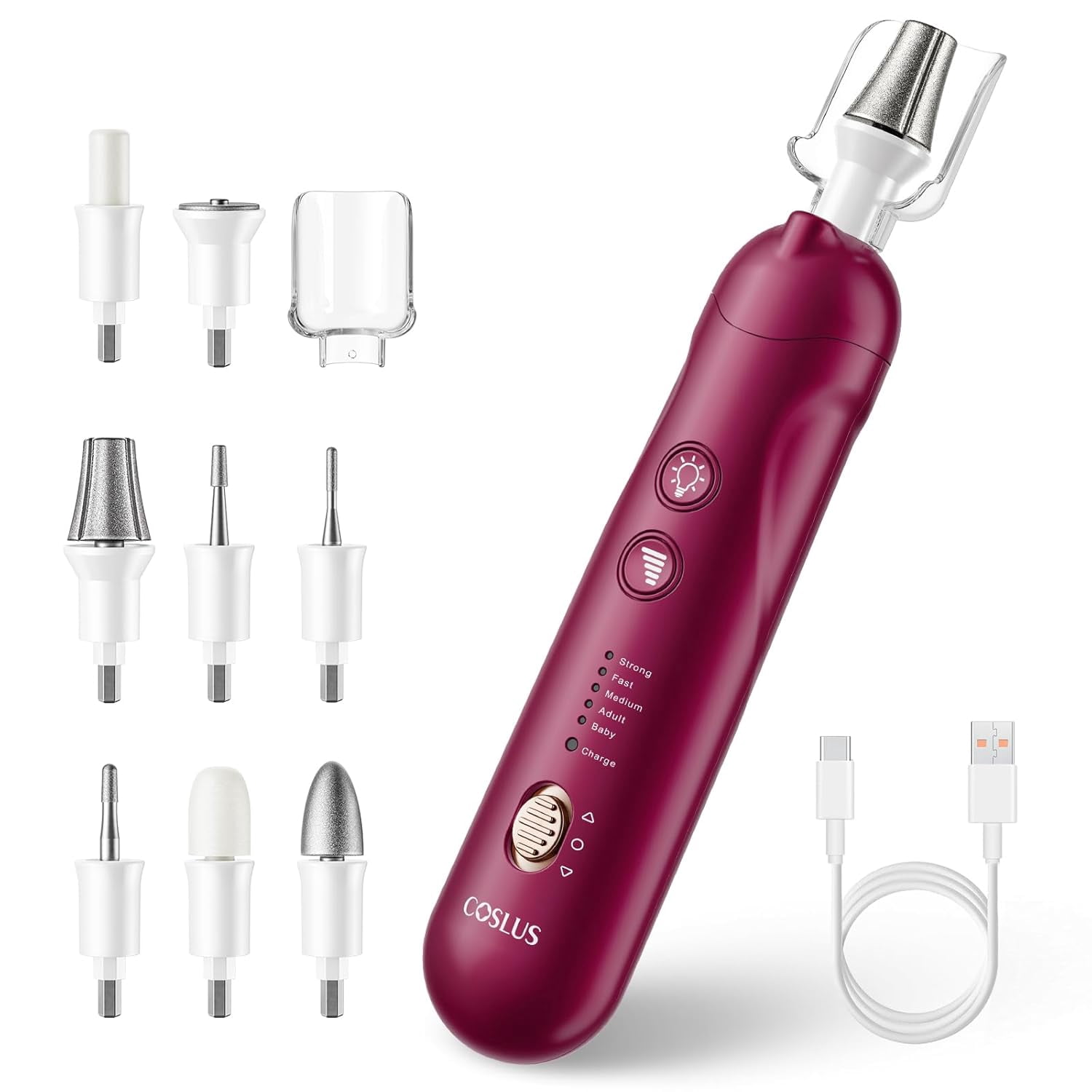 Professional Manicure Pedicure Kit: 5 Speed Cordless Nail Drill for Thick Nail Toenail Cuticle, Hand Feet Trimmer Buffer for Women Men Baby Pet (RED)