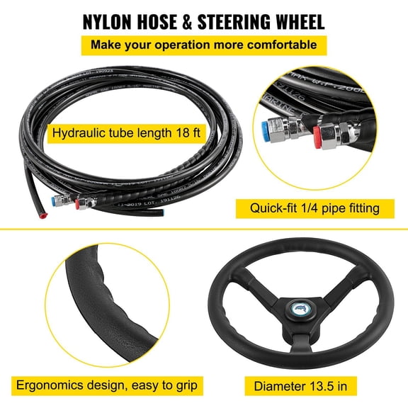 Professional Marine Hydraulic Steering Kit for 300HP Boats - Pump, Cylinder, Wheel, 18ft Hose & Seal Kit