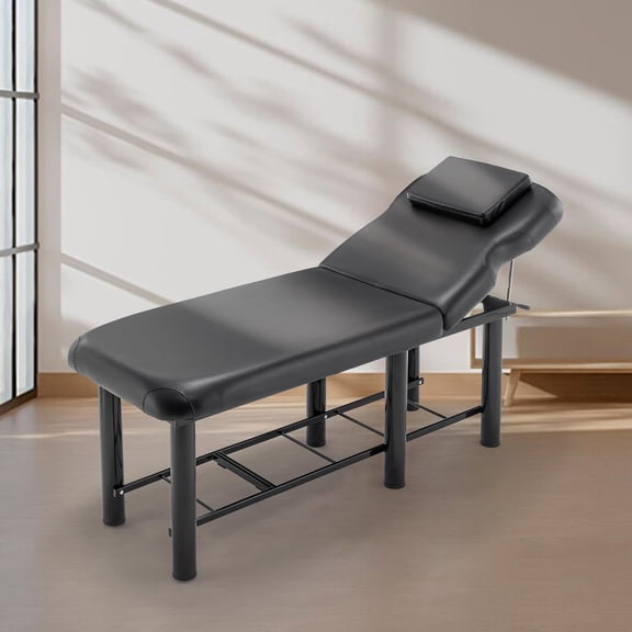 Professional Massage Bed 73 Inch, Treatment Table Salon with Removable Headrest, Faux Leather Stationary Physical Therapy Table, Spa Facial with Adjustable Backrest, Steel Frame, Black