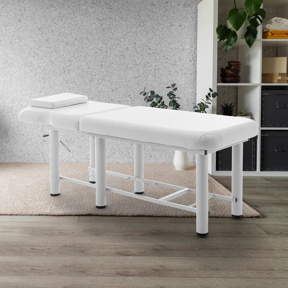 Professional Massage Bed 73 Inch, Treatment Table Salon with Removable Headrest, Faux Leather Stationary Physical Therapy Table, Spa Facial with Adjustable Backrest, Steel Frame, White