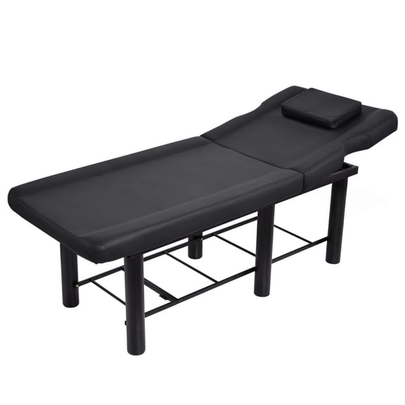Professional Massage Bed 73 Inch, Treatments Table Salon with Removable Headrest, Faux Leather Stationary Physical Therapy Table, Spa Facial with Adjustable Backrest, Steel Frame, Black