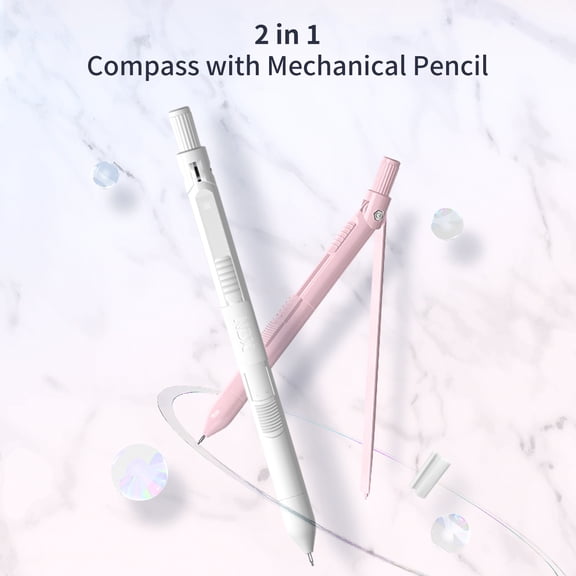 Professional Math Compass with Mechanical Pencil and 10 Pcs 0.7mm Leads Geometry Precision Circle Drawing Drafting Tool for Students Teachers Engineers Pink (6.1 inches / 15.4 cm)