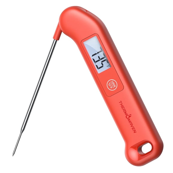 Professional Meat Thermometer Digital, 0.5 NIST Certified Accuracy, Instant Read Food for Cooking Grill, Fully Waterproof, Auto-Rotate Backlit Display, Motion-Sensing On/Off, Red