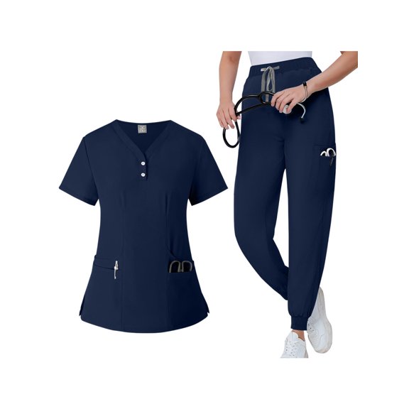 Professional Medical Uniform - V-Neck, Elastic, Quick-Drying PolyesterAvailable in Black/Purple/Pink with Drawstring Closure for Doctors Nurses Healthcare Professionals Durable Comfortable Workwear