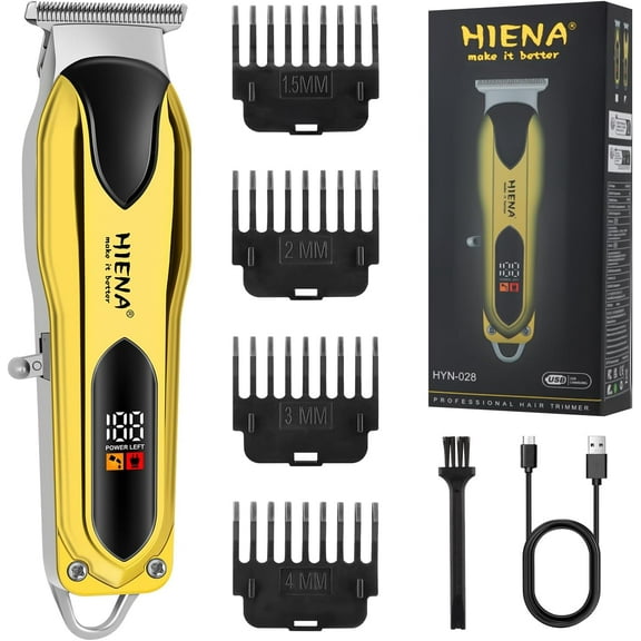 Professional Men's Hair Clipper, Barber Trimmer, Zero Distance, Cordless LED Display Hair Clipper, Suitable for Travel, Men's Gift (Gold)