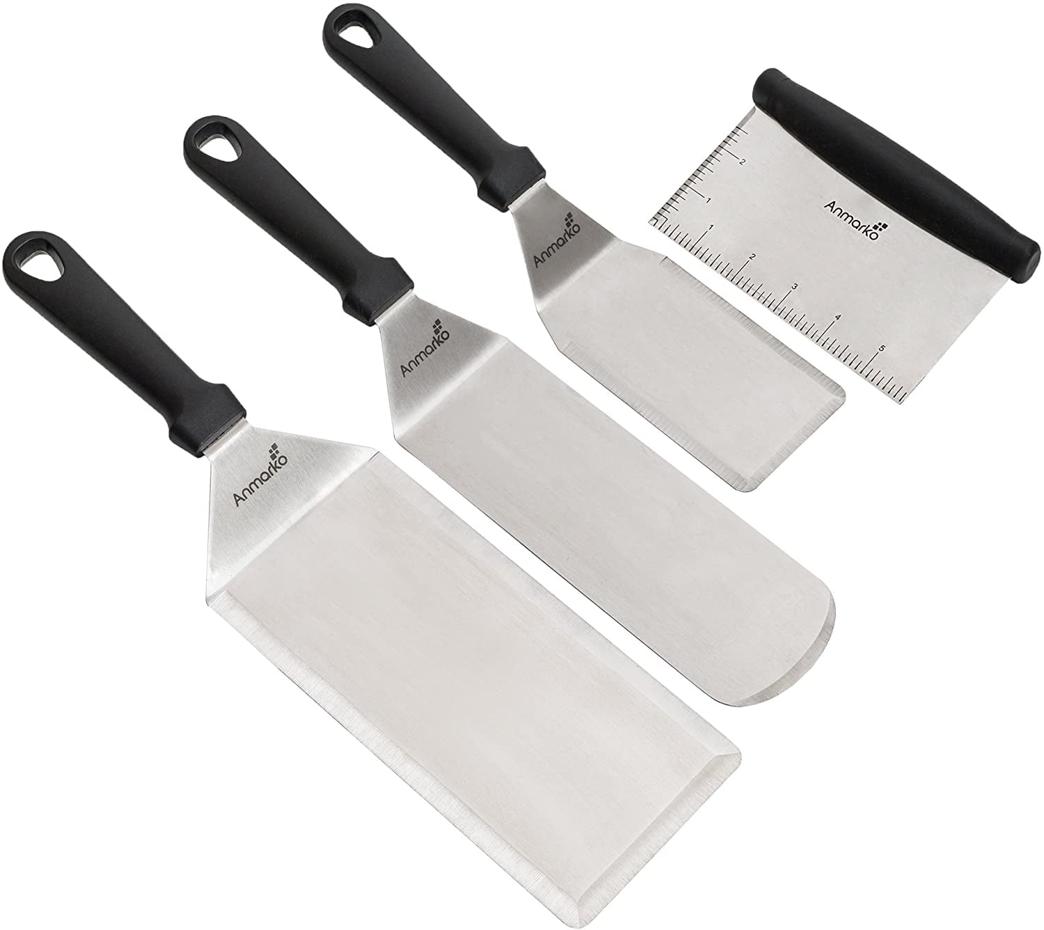 Professional Metal Spatula Griddle Accessories Set - 4 Face Types - Pancake Flipper, Hamburger Turner, Griddle Scraper - Commercial Grade Quality for Grill and BBQ -