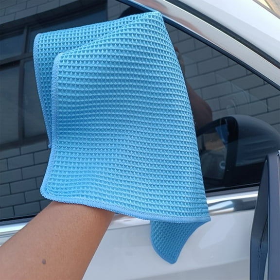 Professional Microfiber Car Detailing Towel, 15.75"x15.75" Ultra-Absorbent Waffle Weave, Scratch-Free For Glass Paint And Interior, Machine Washable For Repeated Use (Blue)