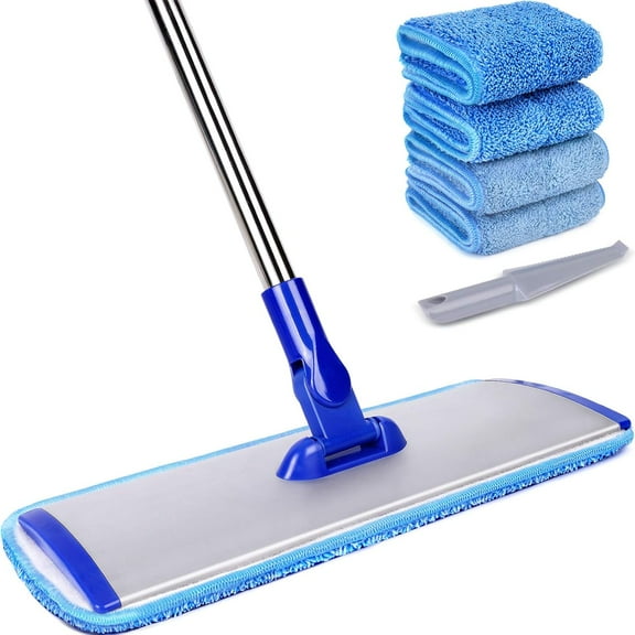Professional Microfiber Mop Floor Cleaning System, Flat Mop with Stainless Steel Handle, Reusable Washable Mop Pads