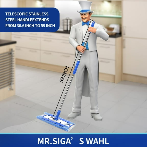 Professional Microfiber Mop with Telescopic Handle, 3 Reusable Cloths &  Scrubber for Hardwood, Tile, Laminate Floors