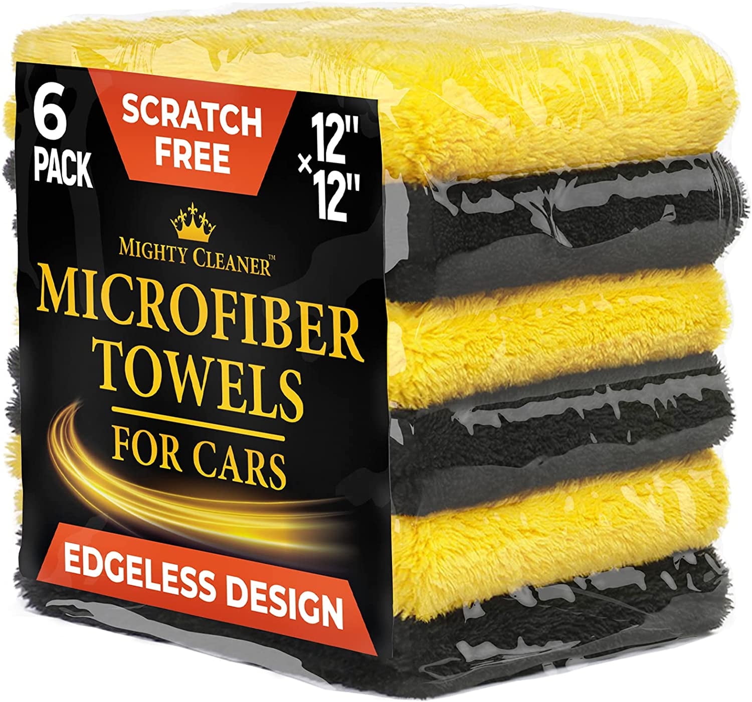 Professional Microfiber Towels for Cars  6 Pack  [12 in x 12 in]  Scratch-Free  Reusable Edgeless Car Wash Towel