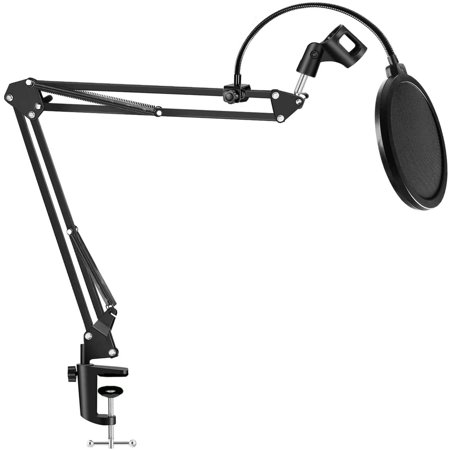 Great Microphone Stand with Pop Filter Heavy Duty Microphone Suspension Scissor Arm Stand and Windscreen Mask Shield