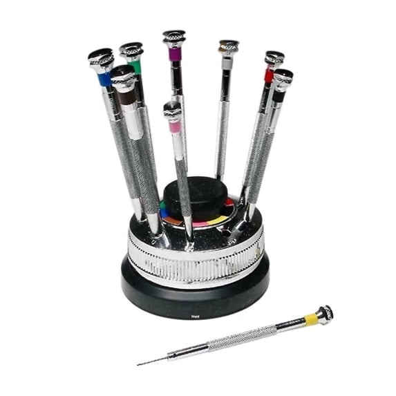 Professional Mini Screwdriver Precision Set 9 Pcs On Stand Watchmakers Repair