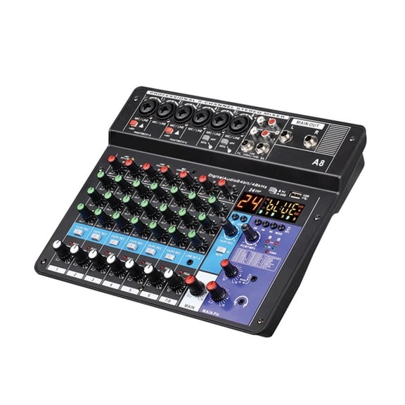 Professional Mixer 8-Channel Sound Mixing Console A8 Support Bluetooth USB 48V Power Interface for Party Recording ,Easy to Operate