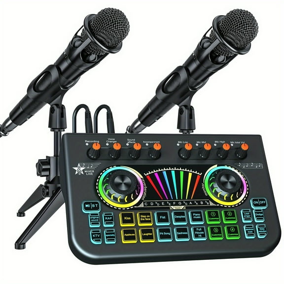 Professional Mixer Kit: Condenser & Dynamic Mic with Sound Card for Streaming, Podcast, Recording, Karaoke on Laptop & Mobile