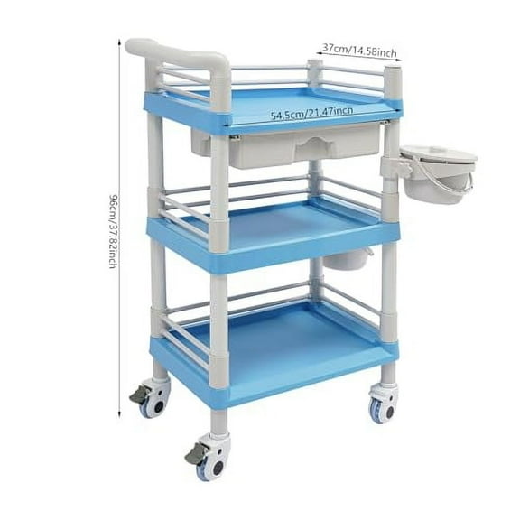 Professional Mobile Medical Trolley Cart Esthetician Cart with Drawer & Lockable Rolling Wheels Utility Cart for Hospital Dental Clinic Home (Blue)
