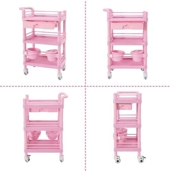 Professional Mobile Medical Trolley Cart Esthetician Cart with Drawer & Lockable Rolling Wheels Utility Cart for Hospital Dental Clinic Home (Pink)