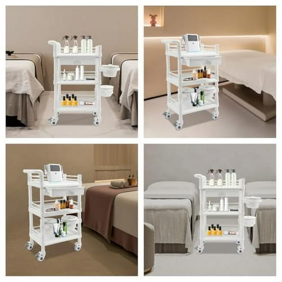 Professional Mobile Medical Trolley Cart Esthetician Cart with Drawer & Lockable Rolling Wheels Utility Cart for Hospital Dental Clinic Home (White)