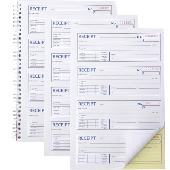 Professional Money and Rent Receipt Book Two Part Carbonless Copy Spiral Bound(3 Packs)
