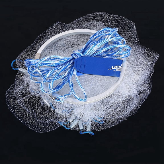 Professional Monofilament Cast Net 7.8ft / 2.4m Heavy Duty Hand Throw Fishing Net with 23ft Hand String Aluminum Alloy Assistant Ring High Strength Nylon Mesh For Bait Trapping