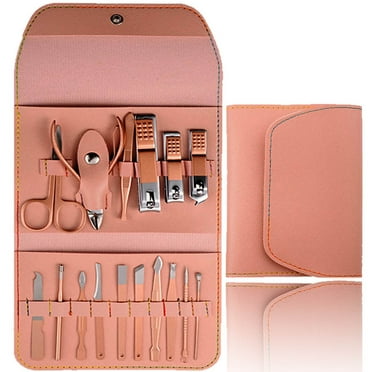 Professional Nail Clippers Pedicure Kit, 16 pcs Stainless Steel Nail Care Tools Grooming Kit with Luxurious Travel Leather Case for Thick Nails Men Women