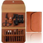 Professional Nail Clippers Pedicure Kit, 16 pcs Stainless Steel Nail Care Tools Grooming Kit with Luxurious Travel Leather Case for Thick Nails Men Women