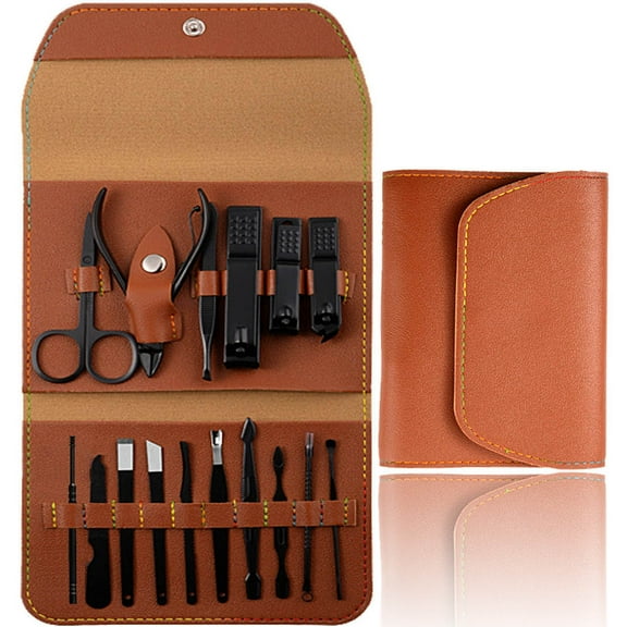 Professional Nail Clippers Pedicure Kit, 16 pcs Stainless Steel Nail Care Tools Grooming Kit with Luxurious Travel Leather Case for Thick Nails Men Women