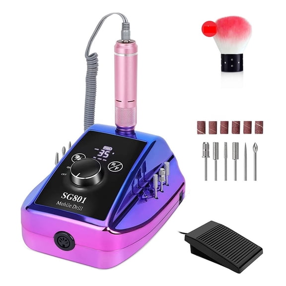 Professional Nail Drill, 35000RPM Electric Nail File Machine With Bits & Foot Pedal, Rechargeable Cordless E File For Manicure ,Easy to Operate