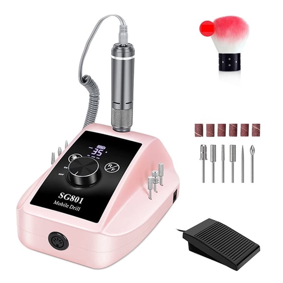 Professional Nail Drill, 35000RPM Electric Nail File Machine With Bits & Foot Pedal, Rechargeable Cordless E File For Manicure ,Easy to Operate