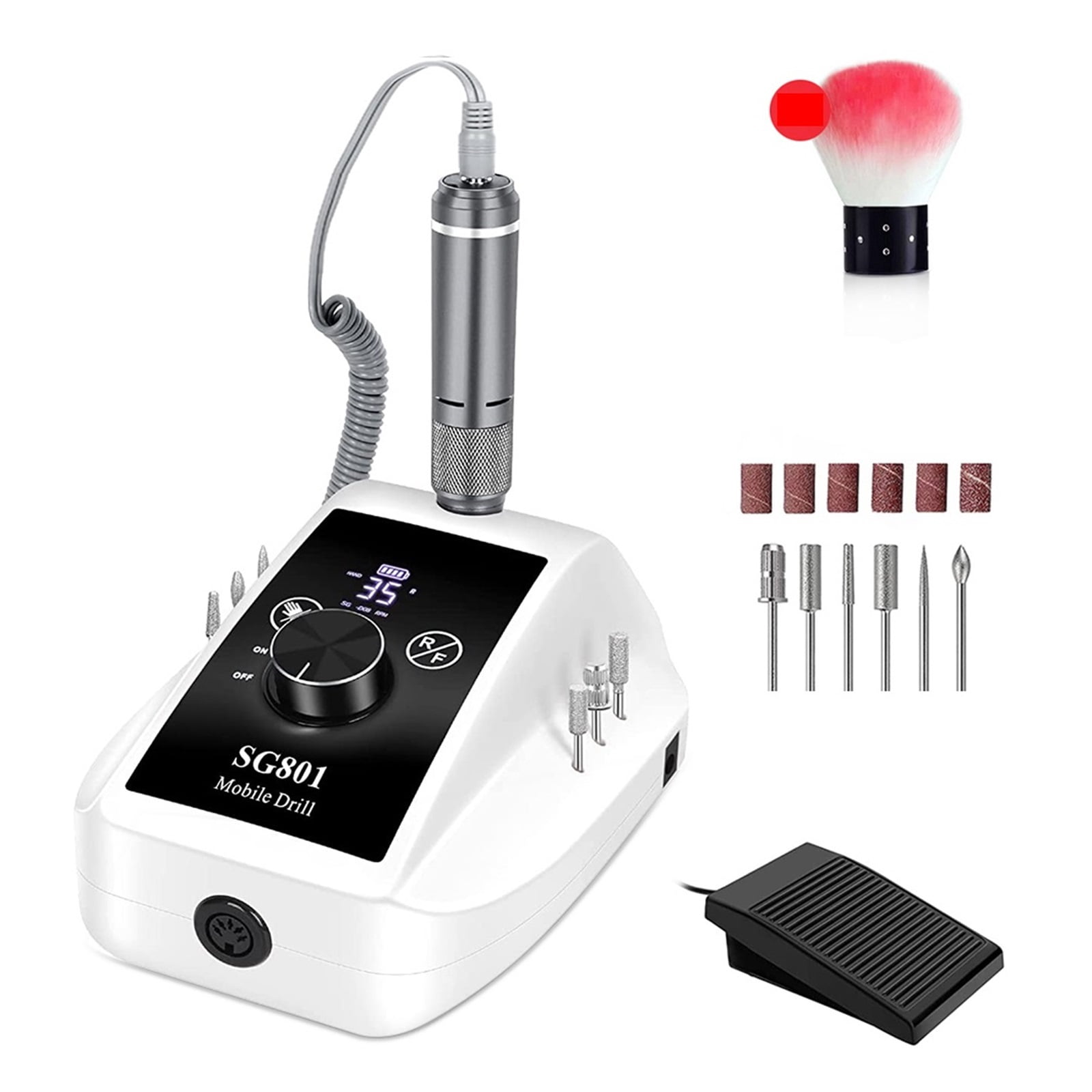Professional Nail Drill, 35000RPM Electric Nail File Machine With Bits & Foot Pedal, Rechargeable Cordless E File For Manicure ,Low Noise