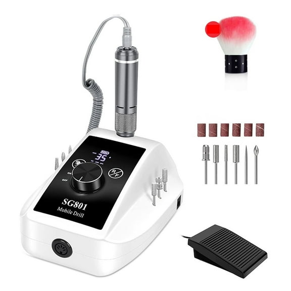 Professional Nail Drill, 35000RPM Electric Nail File Machine With Bits & Foot Pedal, Rechargeable Cordless E File For Manicure ,Low Noise