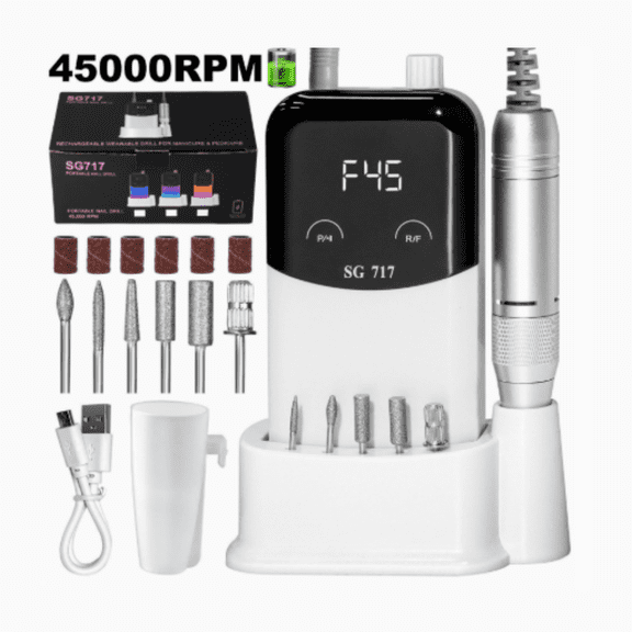 Professional Nail Drill Kit 45000 RPM, Rechargeable Electric Nail File , Cordless E-File Machine with Nails Cuticle Care