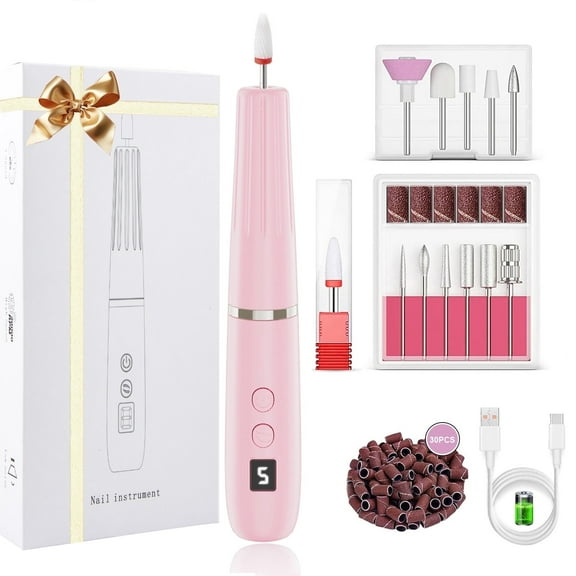 Cordless Rechargeable Nail Drill Kit - 6 Bits for Manicure & Pedicure, Gel/Acrylic Removal (Pink)