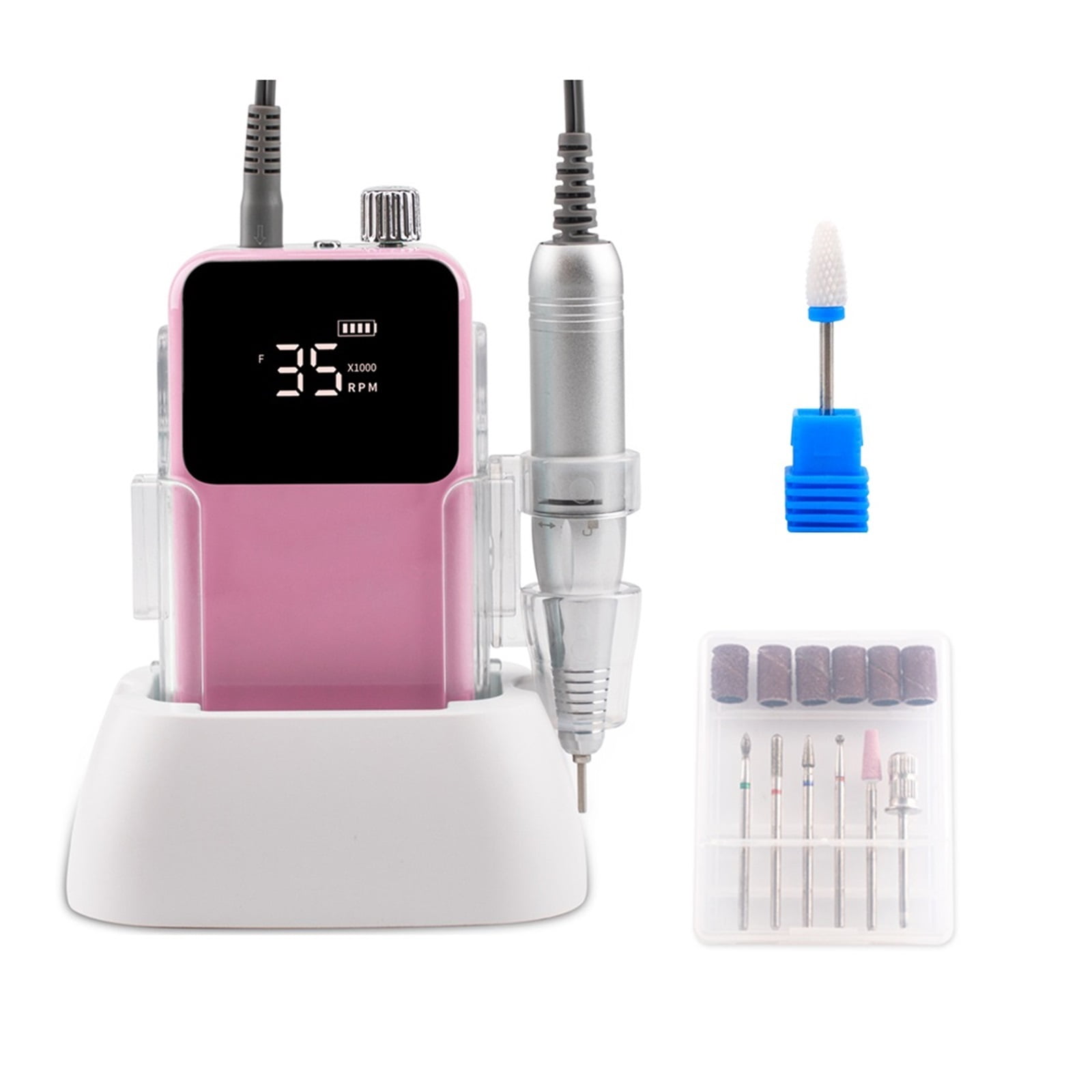 Professional Nail Drill Rechargeable Desktop Base 35000RPM Manicure Electric Machine Nail File Pedicure Cordless Drilling ,Low Noise