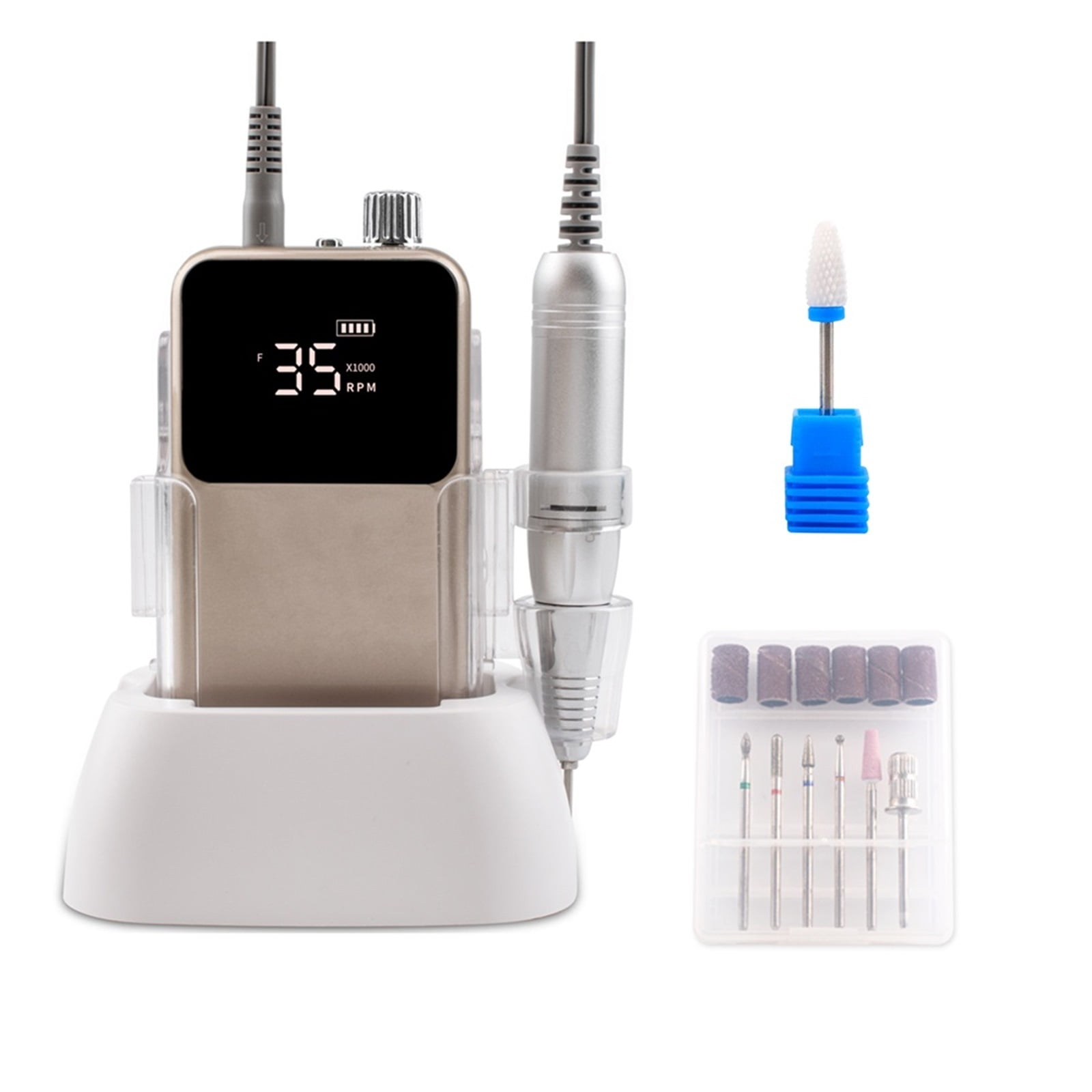 Professional Nail Drill Rechargeable Desktop Base 35000RPM Manicure Electric Machine Nail File Pedicure Cordless Drilling ,Low Noise