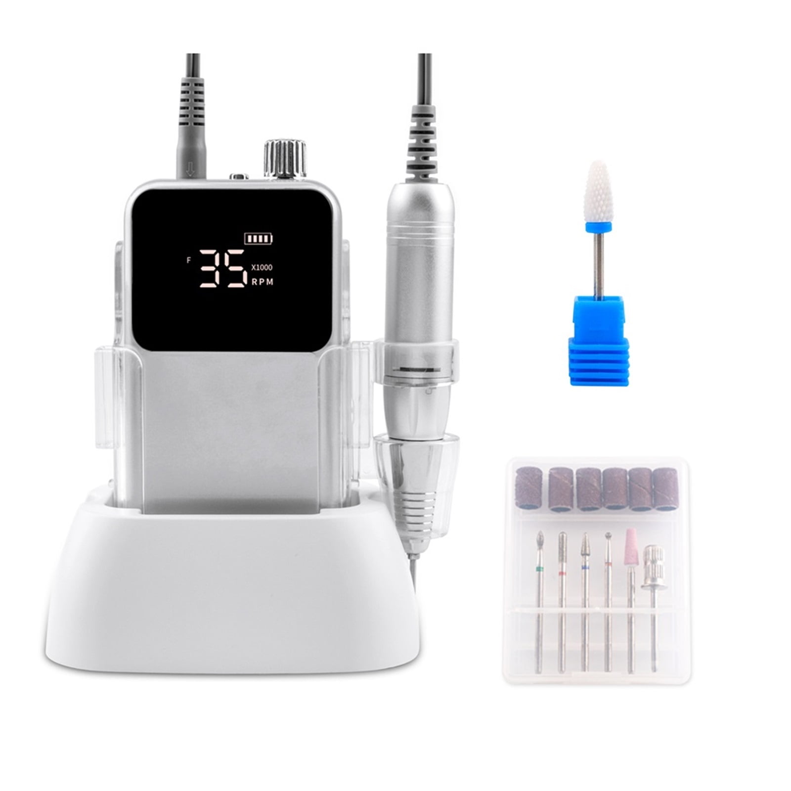 Professional Nail Drill Rechargeable Desktop Base 35000RPM Manicure Electric Machine Nail File Pedicure Cordless Drilling ,Low Noise