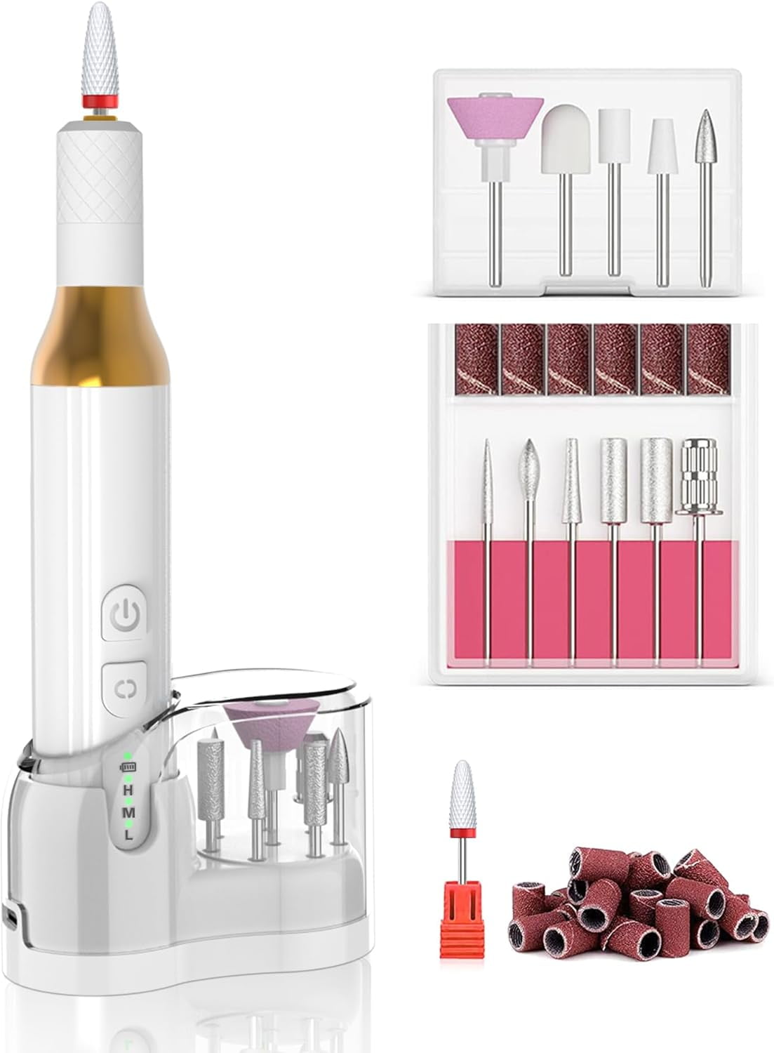 Professional Nail Drill for Acrylic Nails Gel, Protable Electric Cordless Nail Files Efile Manicure Kit Rechargeable for Acrylic Polish Women