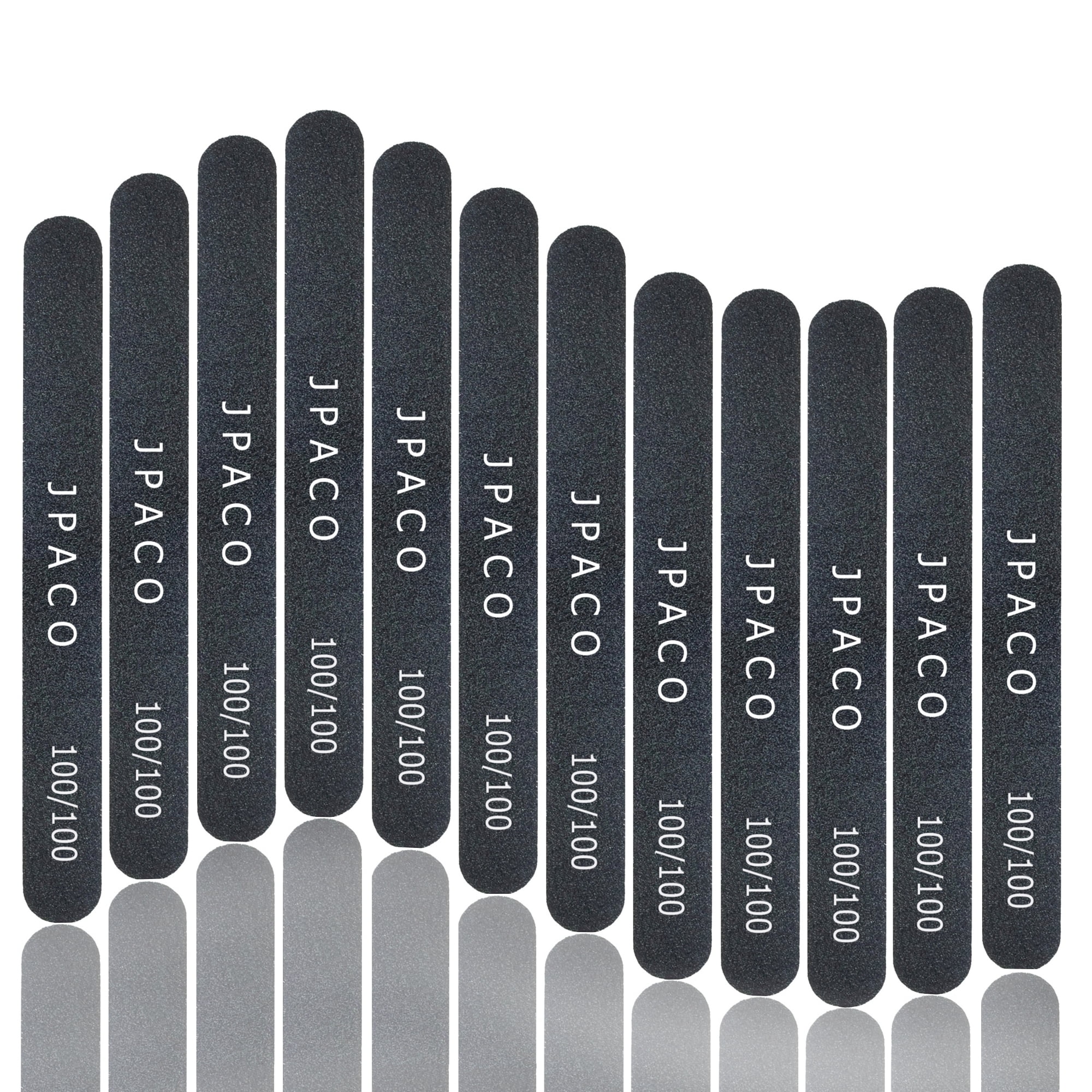 Professional Nail Files 100/100 Grit (Black) Salon Emory Board, 12 Pack