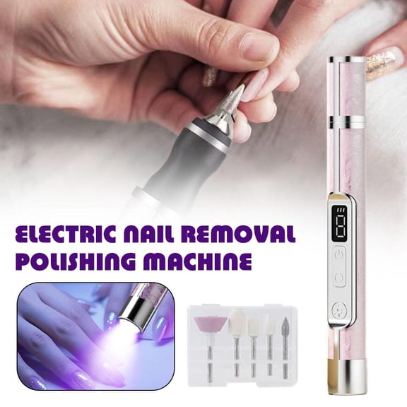 Professional Nail Grinder 20000 RPM Electric Nail File with UV Curing Light, Rechargeable Pedicure Tool with LED Display, 4 Speeds, 5 Grinding Heads for Nail Repair & Polishing