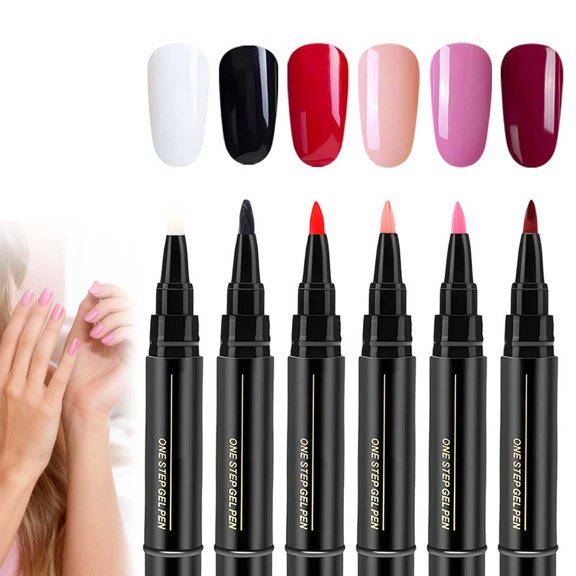Professional Nail Pen Set, 6 Colors Quick Dry Nail Polish Pens, 3-in-1 Colorful Gel Pens for DIY Nail Art, Easy Nail Polish Pen for Women and Girls (6-Piece Set)
