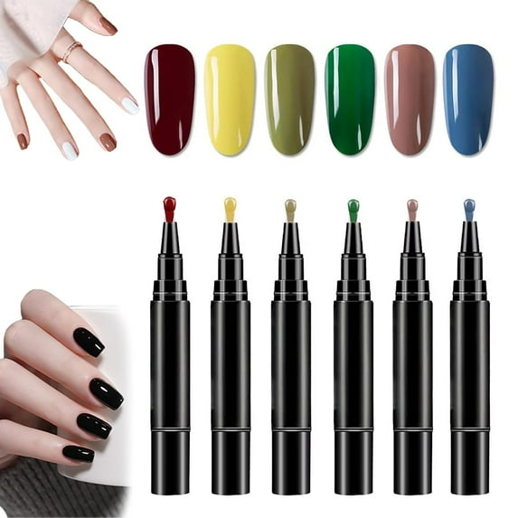 Professional Nail Pen Set – 6 Colors per Set, 3 in 1 Quick Dry Nail Polish Pens, 8ML Gel Pens for DIY Nail Art, Easy Nail Polish Pen for Women
