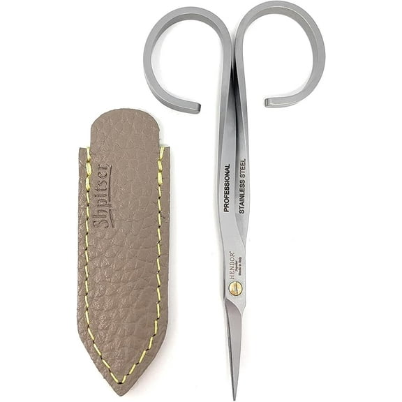 Professional Nail Scissors Luxury Stainless Steel Manicure Tools in SHPITSER Genuine Leather Case Made in Italy (Cuticle scissors Extra Pointed)