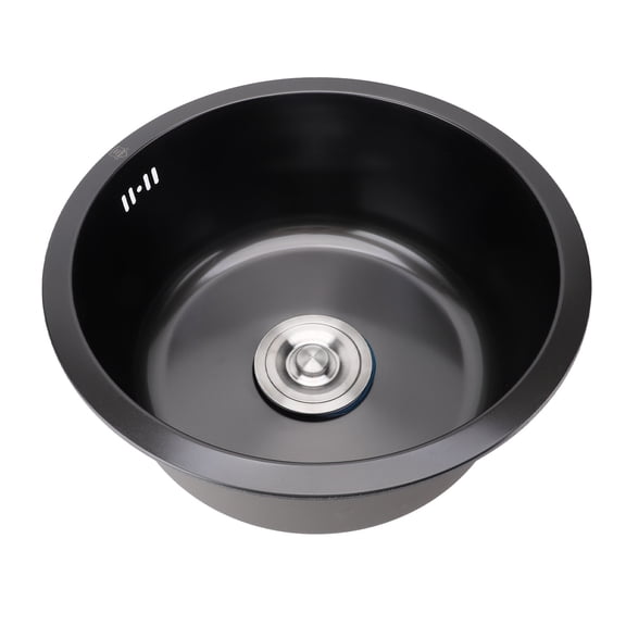 Professional Nano Black Stainless Steel Single Bowl Kitchen Bar Sink Undermount Small Kitchen Basin 15.7 inches / 40.0 cm Diameter