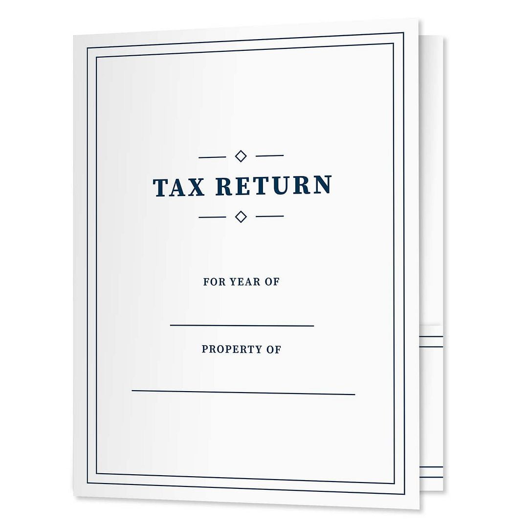 Professional Navy Border Tax Return Folders / 25 Sleek Blue And White 2 Pocket Folders / 9" x 12" Fill In Tax Return Presentation Folder / Made In The USA