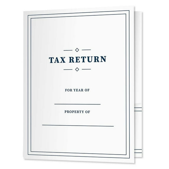 Professional Navy Border Tax Return Folders / 25 Sleek Blue And White 2 Pocket Folders / 9" x 12" Fill In Tax Return Presentation Folder / Made In The USA