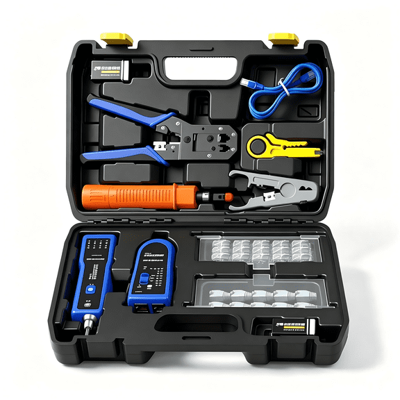 Professional Network Tool Kit, 14 in 1 - RJ45 RJ11,RJ12,Crimp Tool, Cat6 Pass Through Connectors , Cable Tester, Wire Stripper, Ethernet Punch Down Tool,Electrician Gift, Holiday Gift