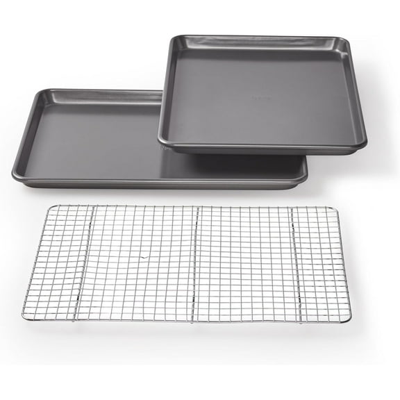 Professional Non-Stick Cookie and Jelly-Roll Pan Set with Cooling Rack, 17 by 12.25 Inches