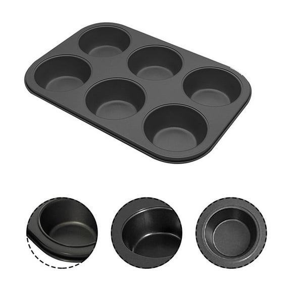 Professional Non-Stick Cupcake and Cake Baking Pan Set - Carbon Steel Bakeware with Advanced Coating for Easy Release (Black Finish) - 6 Cups-Black