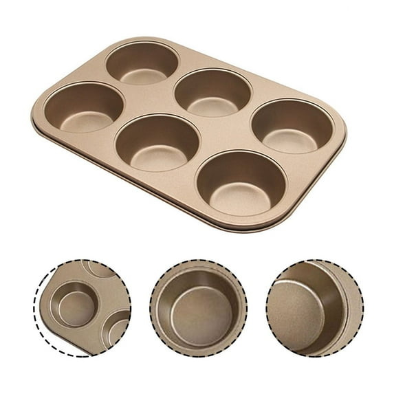 Professional Non-Stick Cupcake and Cake Baking Pan Set - Carbon Steel Bakeware with Advanced Coating for Easy Release (Black Finish) - 6 Cups-Gold
